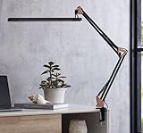 SKYLEO Schreibtischlampe LED Dimmbar - LED Desk Lamp mit Clip - Augenschutz LED Schreibtischleuchte - 5 Lichtmodi x 11 Helligkeitsstufen - Roségold mit Schwarz