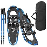 GYMAX 53/63/76 cm Schneeschuhe, Schuhgröße 35-45, leichte Geländeschneeschuhe-Set, Schneeschuhset mit Trekkingstöcken & Tragetasche, Alu Schneeschuhe bis 130kg belastbar (63 cm, Marineblau)