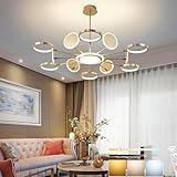 Moderne LED decken lampen dimmbar Decke Pendelleuchte höhenverstellbar Wohnzimmer Deckenleuchte mit Fernbedienung Runde Acryl Kronleuchter Beleuchtung für Schlafzimmer Küche Büro (Gold, 12 Köpfe)
