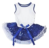 Hunde/Welpen Kleidung Kleid Uni Weiß Baumwolle Shirt Blau Pailletten Spitze Tutu, Medium, Blau