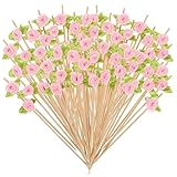 LIQWEI 100 Stück Blumen Cocktailspieße, 12cm Spieße Fingerfood Cocktail Sticks Holz Bambus Zahnstocher Niedlicher Bunt Cocktail Deko für Bars Restaurants Kuchen Getränke
