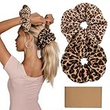 Annauiy XL Chiffon-Satin Scrunchies, 19cm Großer Durchmesser, Leopardenmuster Haargummi Damen,Haargummis für Dickes Haar, 2 Stück