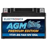 Electronicx AGM Premium Edition YTX9-BS 12V 9Ah Motorradbatterie – wartungsfreie Starterbatterie, versiegelt & auslaufsicher, 135A Hochleistung für Motorrad, Quad, ATV & Powersport