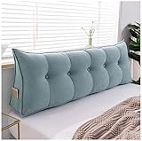 Superweiches dreieckiges Nachttischkissen mit Keil-Kopfteil, Positionierungsunterstützung zum Ausruhen und Lesen, langes Lesekissen für Bett, Tagesbett, Sofa, Hellblau, 80 cm