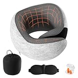 Lavlola Nackenkissen Flugzeug, Reisekissen Auto aus Memory Foam, Verstellbares Nackenhörnchen Nackenkissen Reise mit Ohrstöpseln, Augenmaske (Hellgrau)