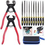 Glarks Mosaik-Werkzeug-Set, robuste Glas-Mosaikzange und Fliesenschneider, Zange mit 10 hochfesten Nadelfeilen zum Schneiden und Schleifen von Glas und Keramik, 12-teilig