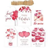 Herzförmige Valentinstags-Etiketten, Valentinstags-Anhänger mit Liebesbotschaften, rote Valentinstags-Etiketten, Valentinstag-Etiketten zum Basteln, Vintage-Valentinstag-Etiketten,