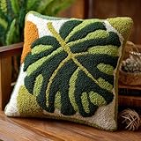 Henypt Knüpfkissen-Set, Grüne Blätter knüpfkissen knüpfset, Kreuzstich Knüpfkissen, DIY Kissen Knüpfset Mit Anleitung, Stickerei Knüpf-Sets, Kissenbezug 43x43cm