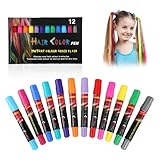 Haarkreide für Mädchen, 12 Farben temporäre Haarkreide für Kinder, auswaschbar & ungiftig, ideal für Karneval, inkl. Haarkreide Rot, perfekt als Haarspray Fasching & kreative Fasching Haarfarbe.