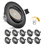 Bojim Einbaustrahler Led Flach Dimmbar, 10x 5.5W Spot Schwarz 3000K Warmweiß, Einbauspot 230V 3 Stufige, Einbauleuchten Decke Schwenkbar 60°, Deckenspots 68mm für Salon Schlafzimmer