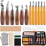 30pcs Holz Schnitzwerkzeug Set, 30 in 1 Schnitzmesser, mit 12 Holz Schnitzhakenmesser, Schnittfeste Handschuhe, Professional Holzschnitzerei Messer, Schnitzwerkzeug für Anfänger, Profis