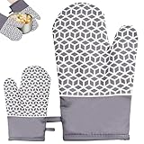 Topfhandschuhe Hitzebeständig, 2 Stück Ofenhandschuhe, Kochhandschuhe, Küchenhandschuhe, Geometrische Silikonhandschuhe, Geeignet zum Suppenkochen, für den Ofen und zum Grillen, Grau