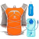KAMCYCLE Trinkrucksack Ultraleichter Trail Laufrucksack, Running Vest Laufweste Damen Herren,srucksack Laufen, Marathon, Radfahren, Jogging, Trailrunning Rucksack (Orange mit Blase und Softflasche)