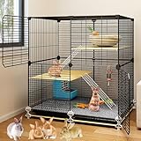 Verschlüsselter Kaninchenkäfig für den Innenbereich, Kaninchenstall, Kaninchenkäfig, Hasenhaus, großer Weltraum, Hasenkäfig, mit Tablett und Fußpolster