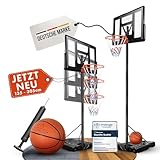 VALENESS® Basketballkorb Outdoor - [135 bis 305 cm] Höhenverstellbarer und Wetterfester Ständer - Profi Korb Mit Basketball und Pumpe für Kinder und Erwachsene