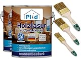 PLID® Holzlasur Innen & Aussen Palisander 5L - Holzschutzlasur Außen mit UV beständigem Langzeitschutz- Grundierung Holz Außen - Holzschutzgel - Holz Lasur atmungsaktiv - Made in Germany Set
