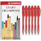 STABILO liner - versenkbarer Kugelschreiber - Feine 0,7mm Stifte - 6er Pack (Rot)