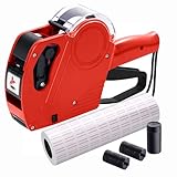 KPX MX5500 Preisauszeichnungspistole mit 5150 weißen Etikettenpistolen-Aufklebern und 3 extra Tintenrollern, Rot, 8 Ziffern, Lebensmittelgeschäft, Lebensmittel