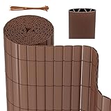 Herrselsam PVC Sichtschutzmatte, Sichtschutzzaun mit Kabelbindern, Wetterfest Sichtschutz Garten Balkon Terrasse Sichtschutzzaun, Interne W-Struktur Verstärkte Lamellen, 140x300 cm, Braun