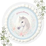 Personalisierter Tortenaufleger Ihr Wunschname Zuckerbild mit Motiv Essbares Foto für Torten Tortenbild, Tortenaufleger Ø 20cm FONDANT gebrauchsfertig Motive Pferde Pferd Nr. W 10