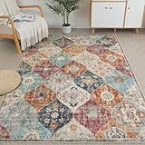Xfrog Teppich Blumen Boho Rutschfester Waschbarer Teppich Klein Ultraweicher Antiker Teppich Wohnzimmer Niedriger Flor Flächenteppich für Wohnzimmer, Schlafzimmer, Kinderzimmer 80 x 150 cm