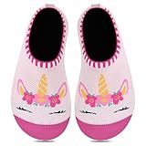 Kyopp Hausschuhe Kinder Junge Mädchen Pantoffeln Rutschfest Barfussschuhe Kindergarten Slippers für Atmungsaktive Weich Lauflernschuhe Kleinkinder Schuhe(Einhorn Rosa 28/29EU)