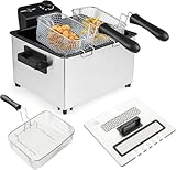 RELAX4LIFE 2000W Öl-Fritteuse mit 3 Frittierkörben, 5L elektrischer Friteuse aus Edelstahl, mit Einstellbare Temperatur & Überhitzungsschutz & Sichtfenster, spülmaschinengeeignet, für Familienküche