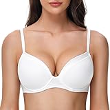 Deyllo Super Push up BH Damen mit Bügel Soft Tshirt BH Seamless Nahtloser BH Unsichtbarer Klassische BHS mit Push up Pads für Kleine Brüste Bequemer Anti Sag Weiß 75B
