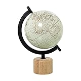 Globus aus Metall und Holzsockel in Weiß und Natur, 21,5 x 15 x 13 cm