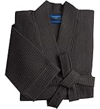 Morgenstern Waffelpique Bademantel Herren Morgenmantel Grau leicht Männer Saunabademantel Kimono Herrenbademantel Anthrazit Baumwolle dünn kurz Größe M