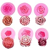 FAURAPMNG Silikon-Formen-Set, Blume, 3D-Rosenblüte, Fondant, Silikonformen für Seife, Kerzen, Kuchen, Blumenformen für Schokolade, Süßigkeiten, Gebäck, Dessert, 6 Stück, Rosa