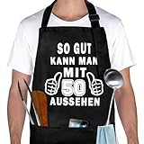 Geschenke Zum 50 Geburtstag Mann Frau, Kochschürze Herren Mit 3 Vordertaschen, Lustige Geschenk 50 Geburtstag Mann, Verstellbare Grillschürze Für Männer, Wasserdicht Küchenschürze Zum 50. Geburtstag