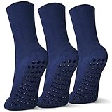 Raigoo Rutschfeste Haussocken für Kinder (4–16 Jahre), Jugendliche, Jungen und Mädchen, rutschfeste Sportsocken, Krankenhaussocken, 3 Paar, Marineblau, 8-11 Years