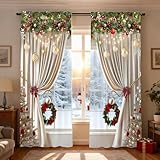 Weihnachtsvorhänge 2-teilig, Rot mit Schneeflocken-Muster, 2D Flachdruck - Dekovorhänge für Wohnzimmer & Schlafzimmer,Weihnachtsgardinen mit Muster Voile Gardinen Vorhänge Wohnzimmer (A_75X165CM)