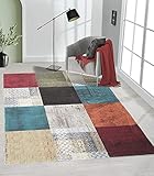 the carpet Elira Teppich Flachgewebe, Robust, Modernes Design, Vintage Optik, Used Look, Superflach, Baumwollrücken, waschbar, Patchwork, Bunt, ca. 80 x 150 cm