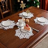 ARTABLE Spitzen-Tischsets, runde Spitze, Tischdeckchen, bestickte Blumen-Tassenmatte, Vasenmatte für Tischdekoration, Esstisch (30,5 cm, rund, 4-teiliges Set, weiß)