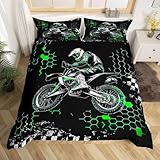 Manfei Motocross-Bettwäsche-Set für King-Size-Bett, grüne Waben, Ombré-Kunstwerk-Bettwäsche-Set für Erwachsene, Frauen, Teenager, Schlafzimmer, Dekoration, Extremsportspiel, Bettbezug-Set, 3-teilig