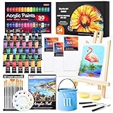 Shuttle Art 54 teiliges Acrylfarben Set, professionelles Malset mit Tischstaffelei, 30 Acrylfarben, Leinwand, Pinsel, Palette, komplettem Zubehör, Malset für Kinder und Erwachsene mit staffelei holz