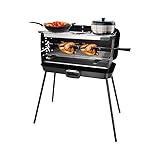 BERGER Camping Gasgrill Klappbar | Tragbarer Koffergrill mit 3 Brenner | 50 mbar für schnelles Kochen | 3 Kochstellen & ein Grillspieß inklusive | Windgeschützter Camping & Balkon Grill
