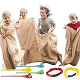 JOYIN 4 Spieler Outdoor Rasen Spiele, Spiele Gartenspiele， Potato Sack Race Bags, Eier und Löffel Rennspiele, Legged Relay Race Bands Elastisches Bindeseil für Kinder und Familien, Osternsuchspiel.