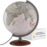Q atmosphere® National Geographic Verve Executive Antik-Globus - 30 cm Globus mit politisch-physischer Kartografie in deutscher Sprache, beleuchtet und mit drehabren Holzfuß und Metallmeridian