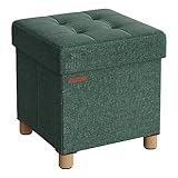 SONGMICS Sitzhocker mit Stauraum, kleine klappbare Sitzbank, 38 x 38 cm Fußbank, Aufbewahrungsbox, bis 300 kg belastbar, für Wohnzimmer Schlafzimmer Schlafsaal, vintagegrün LSF014C11