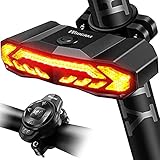 Smart Bike Rücklicht mit Blinkern und Bremslicht Auto ON/OFF, Fahrradhupe Alarm mit Fernbedienung, Rücklicht USB C Wiederaufladbares Fahrrad-Rücklicht, Fahrrad-Blinker, Alarm und Bremslicht