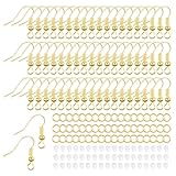 300 Stück DIY Ohrhänger Schmuckherstellun, Ohrring Haken, Vielseitige Ohrringhaken, Ohrringe Selber Machen Set, mit Durchsichtigen Gummi Ohrstopper Und Spule, für DIY Ohrhänger Schmuckherstellung