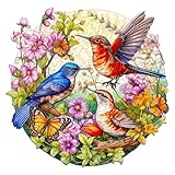 PRSTENLY Holzpuzzle für Erwachsene, Vögel und Schmetterlinge Tierpuzzle Einzigartige Form Puzzleteile für Erwachsene, Holz Puzzle für Geburtstag mit Hölzerner Geschenkbox 290 Stücke 34*33.1 Zentimeter