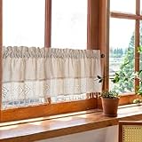 Skcess 1PCS Vorhänge Küche Beige, Polyester Halbtransparente Gardinen Einfarbiges, Hohles Geometrisches Muster Mit Quaste Vorhänge Kurz 74X90CM