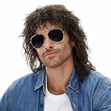MEDISIFA Mullet 70S 80S Perücke Mit Pony Dunkelbraun Lange Scheibe Lockiges Haar Männer Perücken Männer Hippie Rocking 80S Them Party Cosplay Kostüm Anime Reti