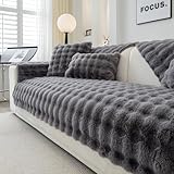 Weiche Plüsch Sofabezug Waschbar - Neue Rutschfeste Sofa überzug 1 2 3 4 Sitzer Couch überzug für Sektionssofa, Flauschiger Kunstpelz Sofa Sitzkissenbezug L Form Möbelschutz (Dunkelgrau, 70x180cm)