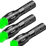 HYVCZP 3 Stück wiederaufladbare tragbare wasserdichte LED-Taschenlampe mit zwei Leuchtmodi, mit weißem und grünem Licht für Nachtsicht und Outdoor-Einsatz.