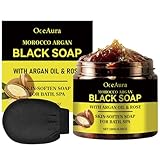 2 Pcs Marokko Exfoliate Schwarze Seife mit Peeling-Handschuhe,Schwarze Seife mit Argan und Rose,Marokko Körperpeeling,Bio Morocco Black Soap,Feuchtigkeitsspendende seife Schwarz für Weiche Haut